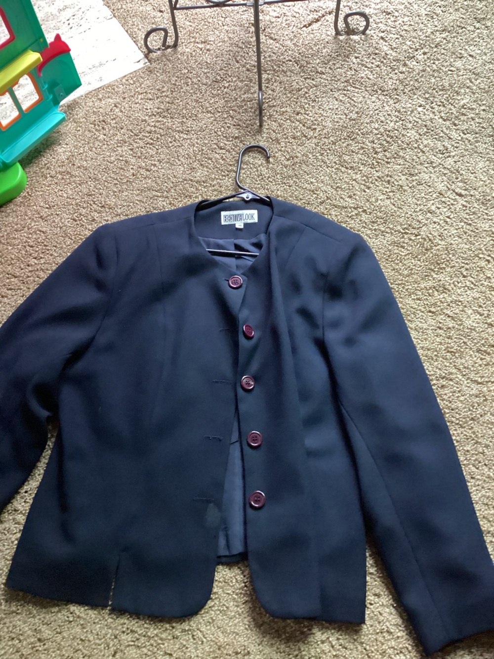 Ellen Tracy Navy Blazer with Burgundy Buttons - Tailored Women's Suit Jacket